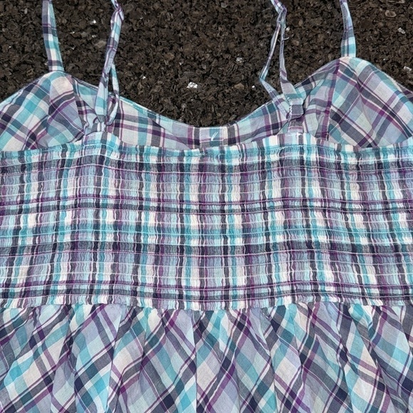 Torrid Turquoise And Purple Plaid Smocked Back Tank Top - Picture 4 of 5
